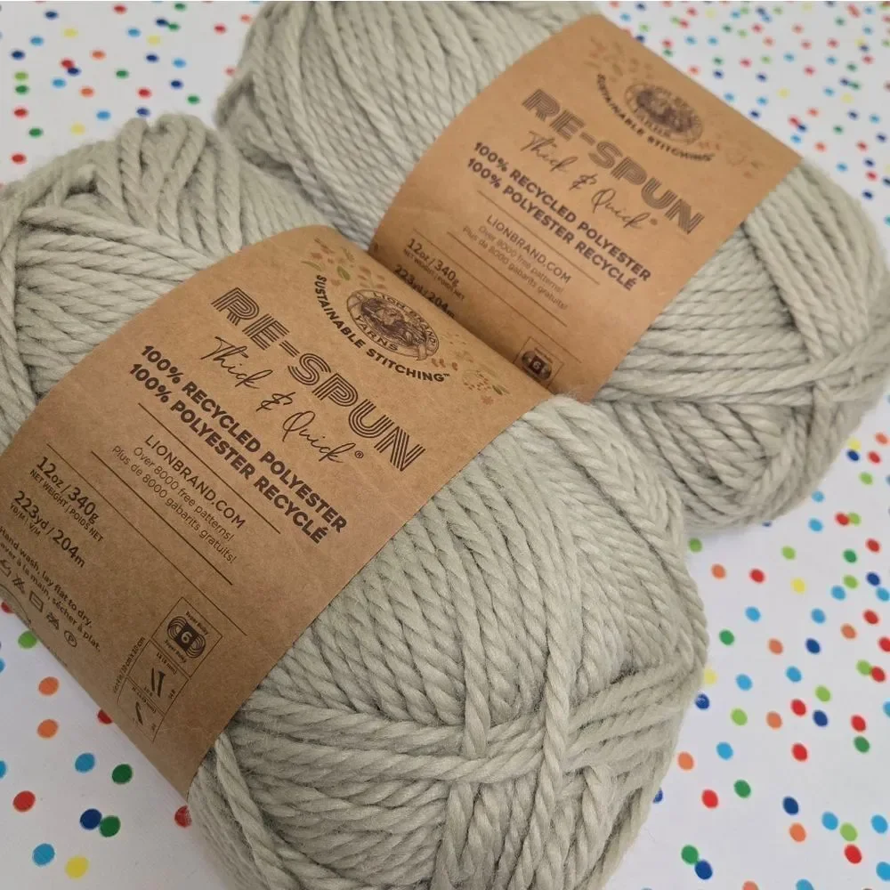 Lion Brand Re-Spun 2 JUMBO SKEINS PUMICE STONE 12 Oz